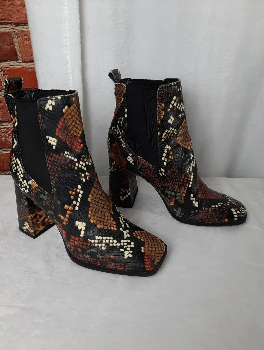 Sam Edelman Snake-Print Ankle Boots in Black, Brown & Cream
